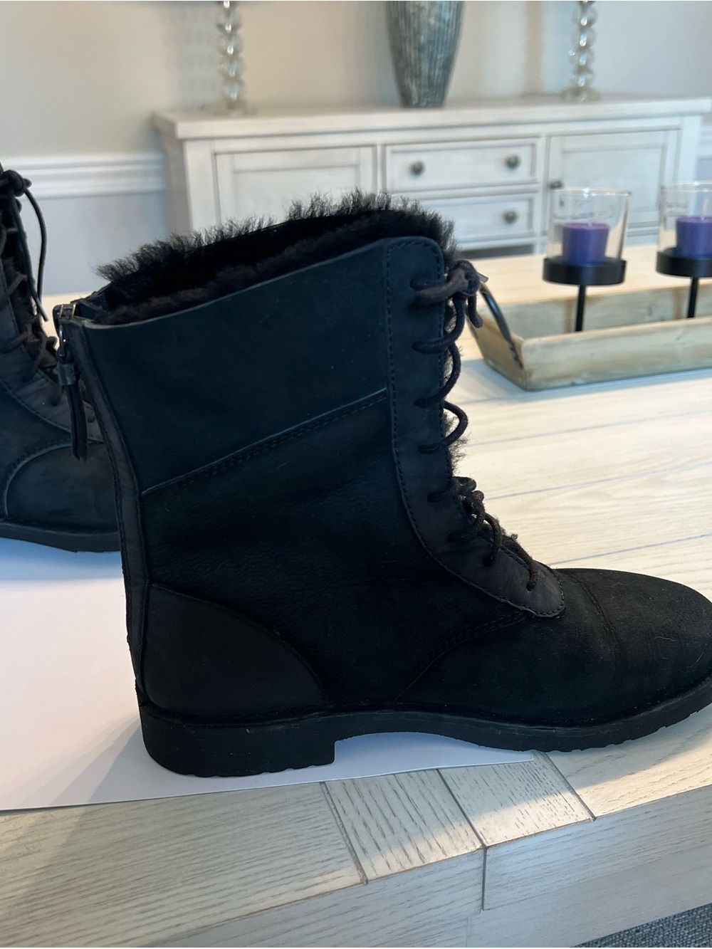 UGG Black Lace-Up Faux-Fur Women's Ankle Boots